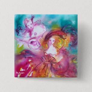 PIERROT AND ARLECCHINA Venetian Carnival, 2 Inch Square Button
