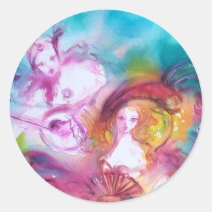 PIERROT AND ARLECCHINA Venetian Carnival, Classic Round Sticker