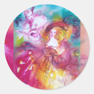PIERROT AND ARLECCHINA Venetian Carnival, Classic Round Sticker