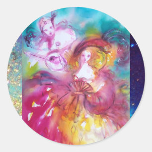PIERROT AND ARLECCHINA Venetian Carnival, Classic Round Sticker