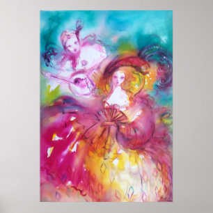 PIERROT AND ARLECCHINA Venetian Carnival, Poster