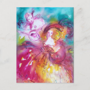 PIERROT AND ARLECCHINA / Venetian Masquerade Invitation Postcard