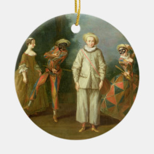 Pierrot and Harlequin Ceramic Ornament