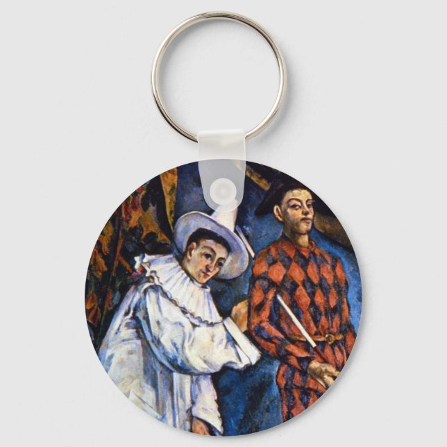 Pierrot and Harlequin, Mardi Gras by Paul Cezanne Keychain (Front)