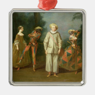 Pierrot and Harlequin Metal Ornament