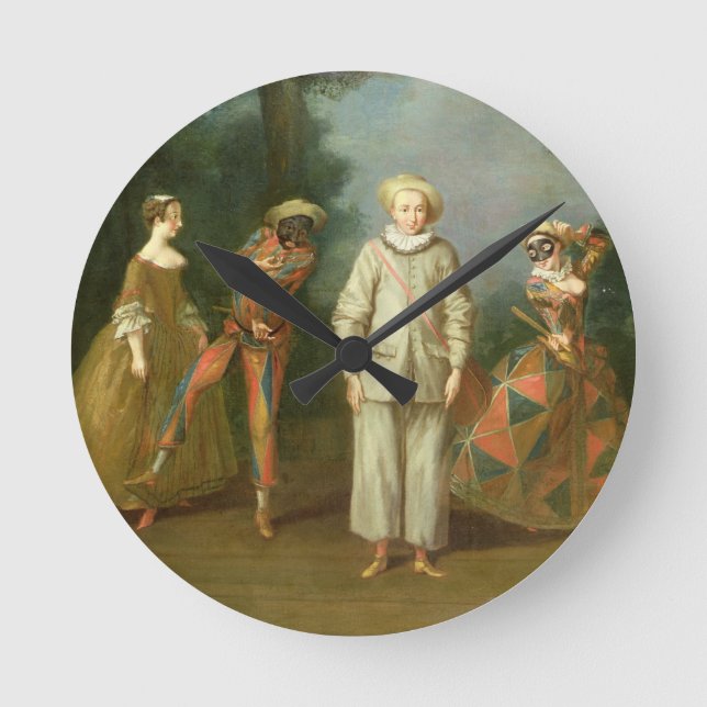 Pierrot and Harlequin Round Clock (Front)