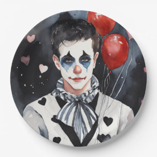 Pierrot black and white paper plate