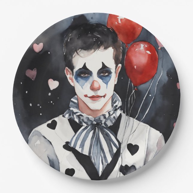 Pierrot black and white paper plate (Front)