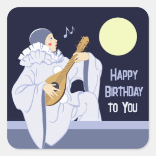 Pierrot clown singing playing lute CC1269 birthday Square Sticker