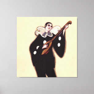 Pierrot in Black Playing Lute by Sophia Chiostri Canvas Print