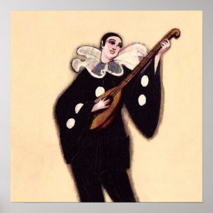 Pierrot in Black Playing Lute by Sophia Chiostri Poster