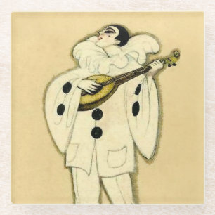 Pierrot Serenades a Crescent Moon by Sophia Chiost Glass Coaster