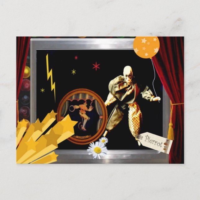 pierrot with bicycle postcard (Front)