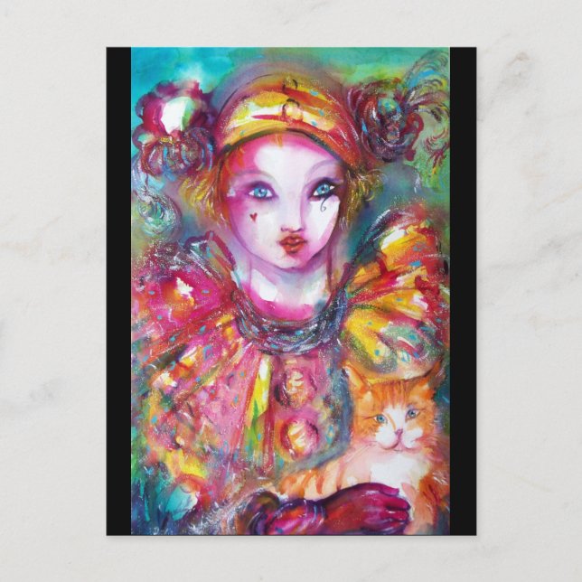 PIERROT with cat Invitation Postcard (Front)