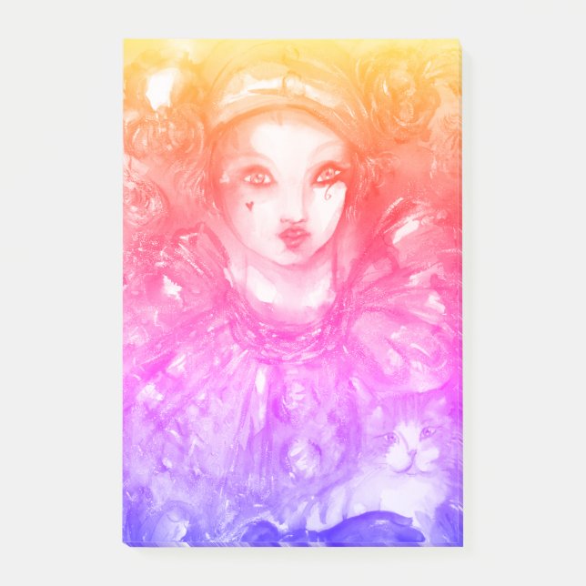 PIERROT WITH CAT / Mardi Gras Masquerade Party Post-it Notes (Front)