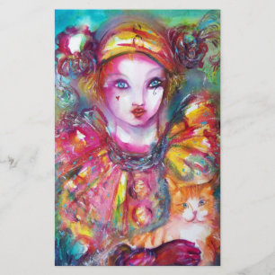 PIERROT WITH CAT / Mardi Gras Masquerade Party Stationery