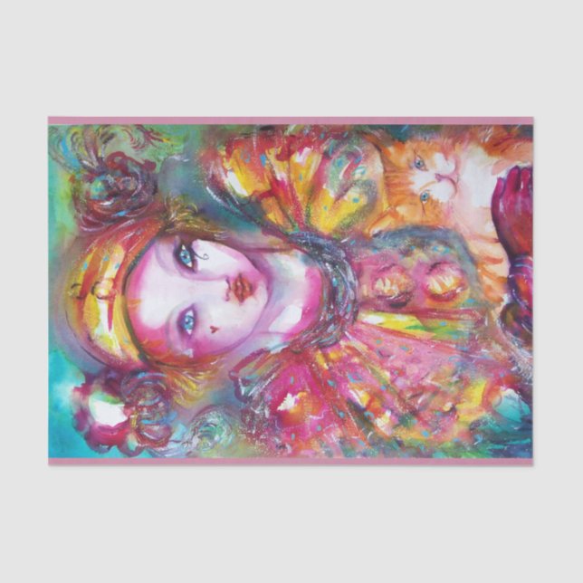 PIERROT WITH CAT / Mardi Gras Masquerade Party Tissue Paper (Front)