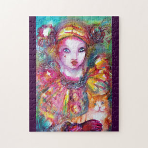 PIERROT WITH CAT / Venetian Masquerade Masks Jigsaw Puzzle
