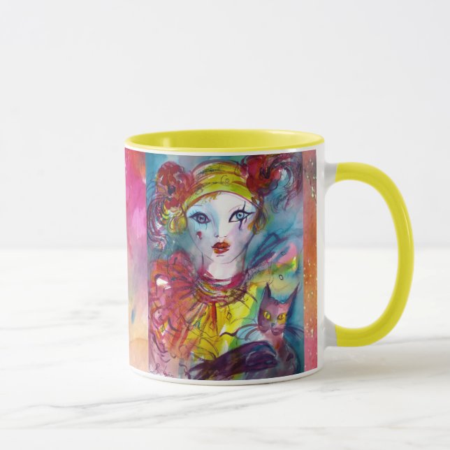 PIERROT WITH CAT / Venetian Masquerade Masks Mug (Right)