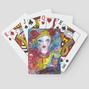PIERROT WITH CAT / Venetian Masquerade Masks  Playing Cards
