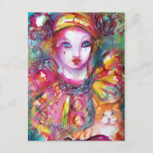 Pierrot with Cat / Venetian Masquerade Masks Postcard