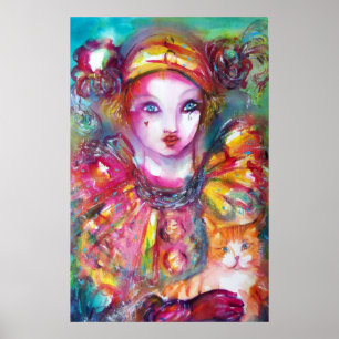 PIERROT WITH CAT / Venetian Masquerade Masks Poster