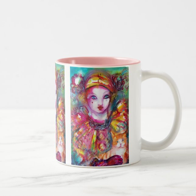 PIERROT WITH CAT / Venetian Masquerade Masks Two-Tone Coffee Mug (Right)