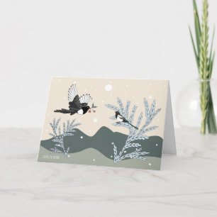 Pies et baies. Carte de vacances de pie
