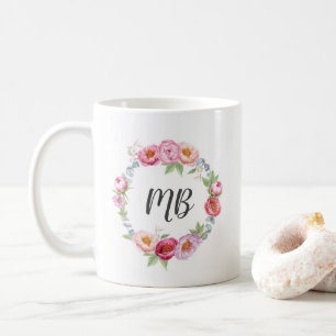 Pies florales courre aquarelle Monogramme mug