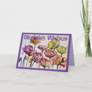 Pies roses Aquarelle et encre Carte d'anniversaire