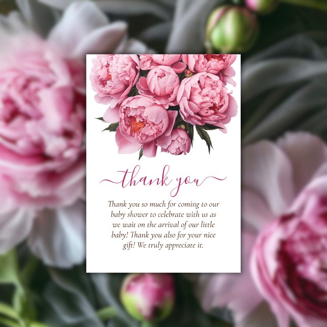 Pies roses Baby shower Merci (Pink Peonies Watercolor Baby Shower Thank You)