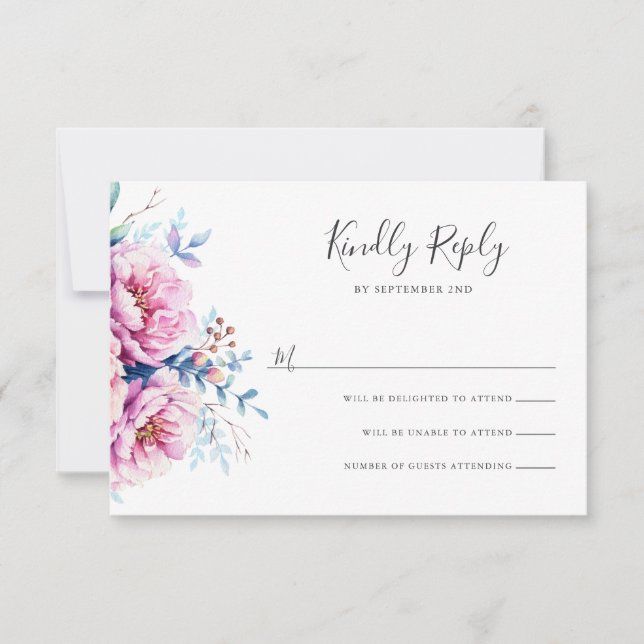 Pies roses | Carte RSVP florale aquarelle (Devant)