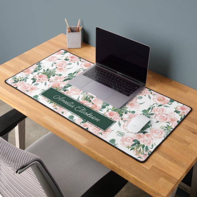Pies roses Floral Nom personnalisé (Bureau 2)