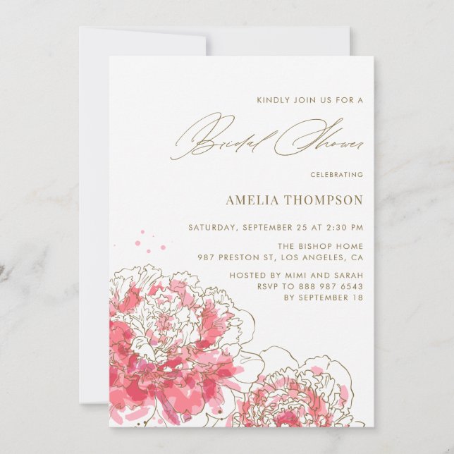 Pies roses | Invitation Florale de douche nuptiale (Devant)