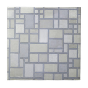Piet Mondrian Abstract Geometric Grey Grid Art Tile