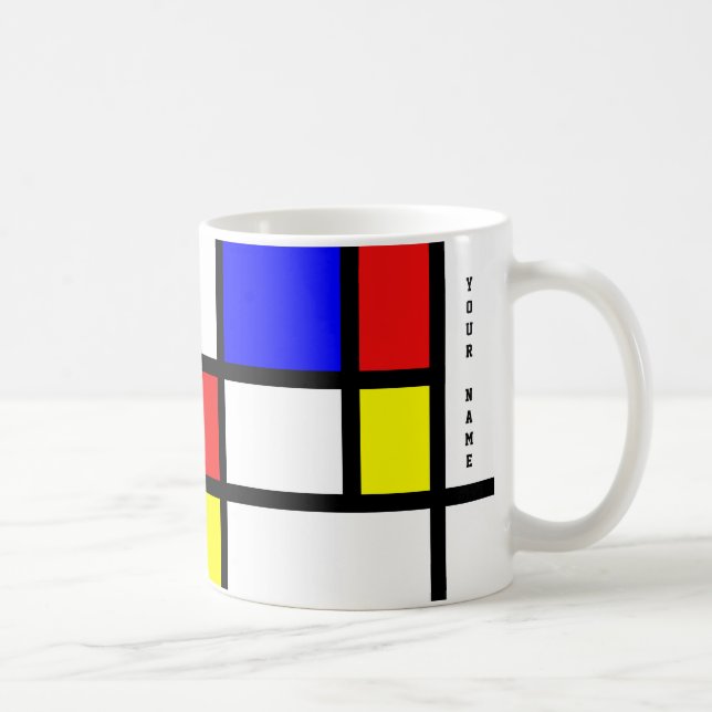Piet Mondrian Art Style Modern Bright Add Name Coffee Mug (Right)