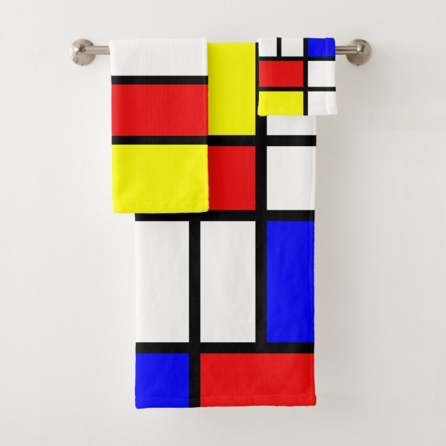 Piet Mondrian Art Style Modern Bright Colourful Bath Towel Set (Insitu)