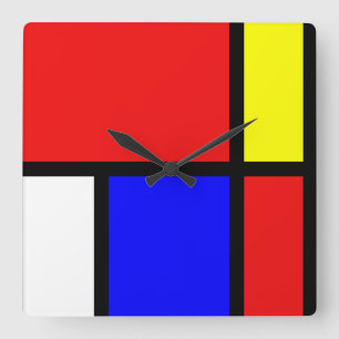 Piet Mondrian Art Style Modern Bright Colours Squa Square Wall Clock