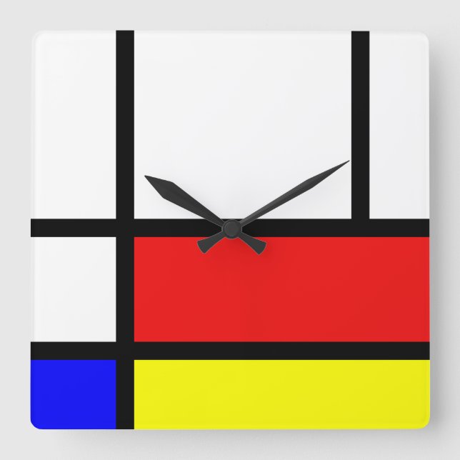 Piet Mondrian Art Style Modern Bright Colours Square Wall Clock (Front)