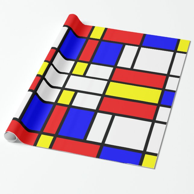 Piet Mondrian Art Style Modern Bright Colours Wrapping Paper (Unrolled)