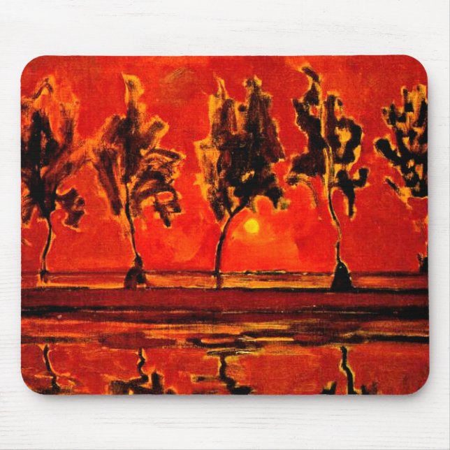 Piet Mondrian art, Trees by the Geine at Moonrise Mouse Pad (Front)