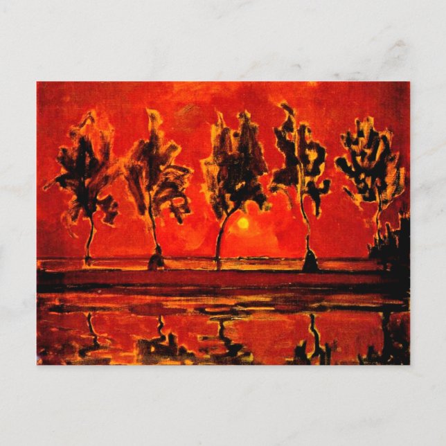 Piet Mondrian art, Trees by the Geine at Moonrise Postcard (Front)