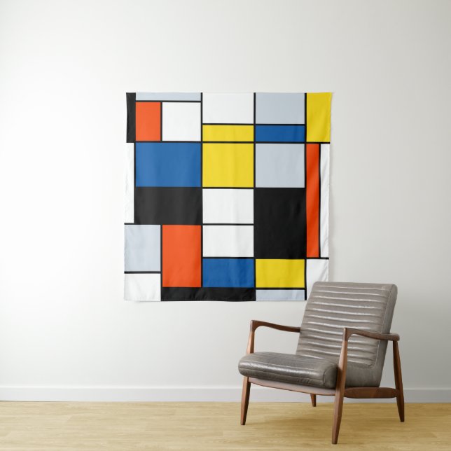Piet Mondrian Composition A - Abstract Modern Art Tapestry (In Situ)