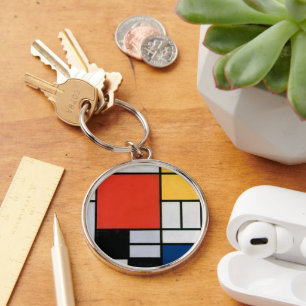 Piet Mondrian Composition Red Yellow Blue Print Keychain