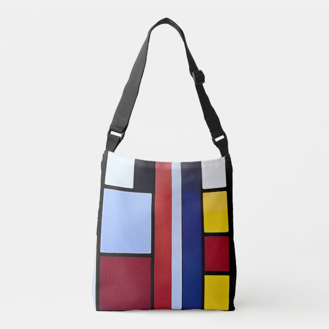 Piet Mondrian Inspired Abstract Cross-Body Tote (Front)