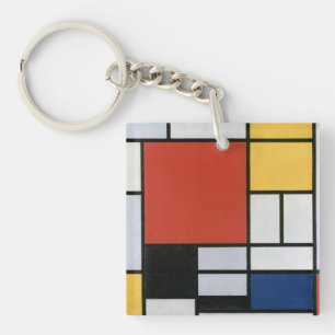 Piet Mondrian Red Blue Yellow Abstract Art Keychain
