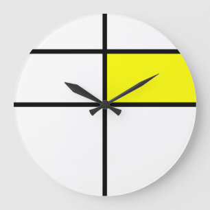 Piet Mondrian style design: yellow Large Clock