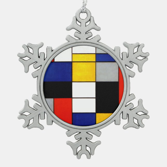 Piet Mondrian Style Fauvism Christmas decor Snowflake Pewter Christmas Ornament (Front)