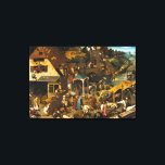 Pieter Bruegel the Elder - Netherlandish Proverbs Canvas Print<br><div class="desc">Netherlandish Proverbs (also called The Blue Cloak or The Topsy Turvy World) is a 1559 oil-on-oak-panel painting by Pieter Bruegel the Elder that depicts a land populated with literal renditions of Dutch proverbs of the day. The picture is overflowing with references and most of the representations still can be identified;...</div>