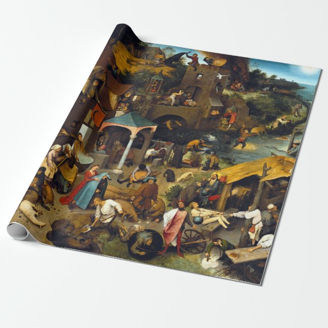 Pieter Brueghel Netherlandish Proverbs Wrapping Paper (Unrolled)